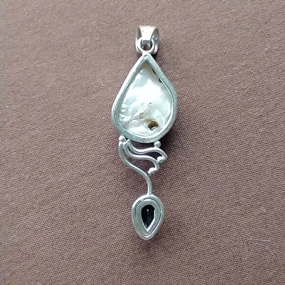 Handmade White, Black, and Silver Pendant for Necklace - Includes Drawstring Bag - Picture 5 of 11